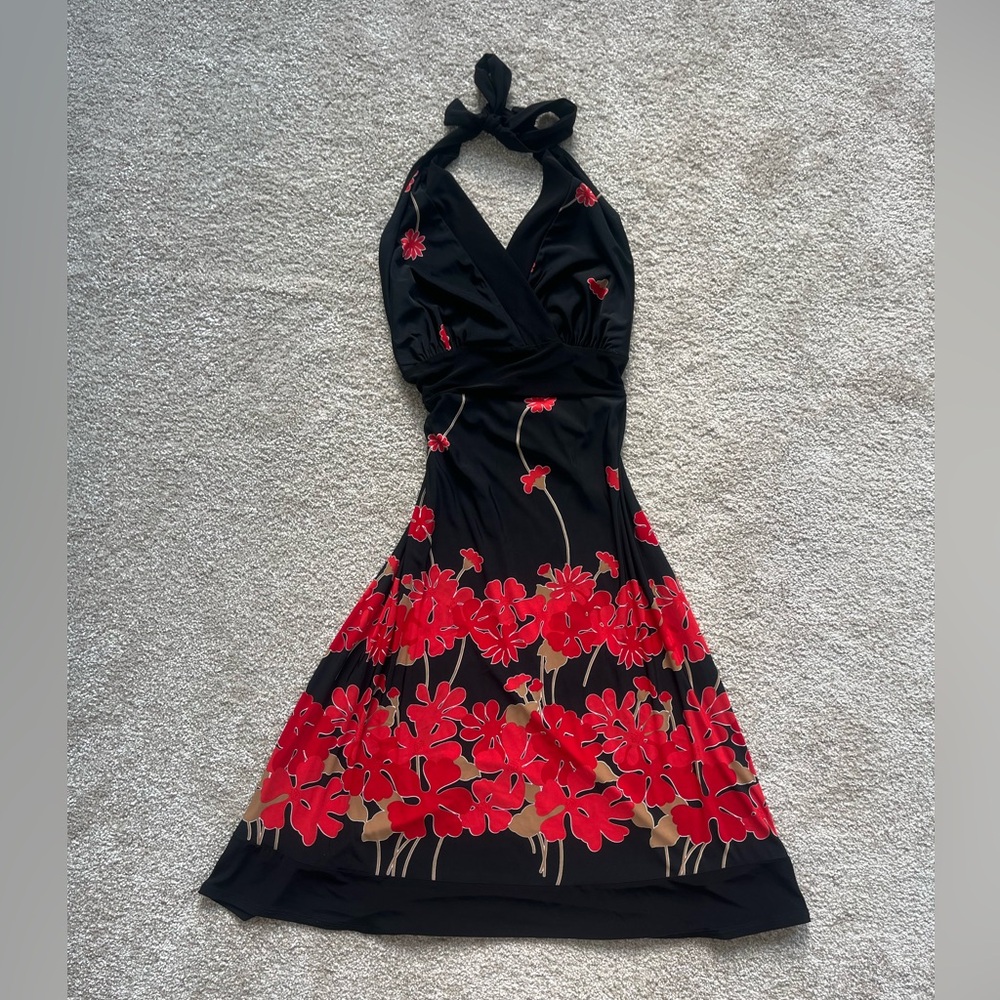 B.Moss Black Dress w/ Red Flower Pattern